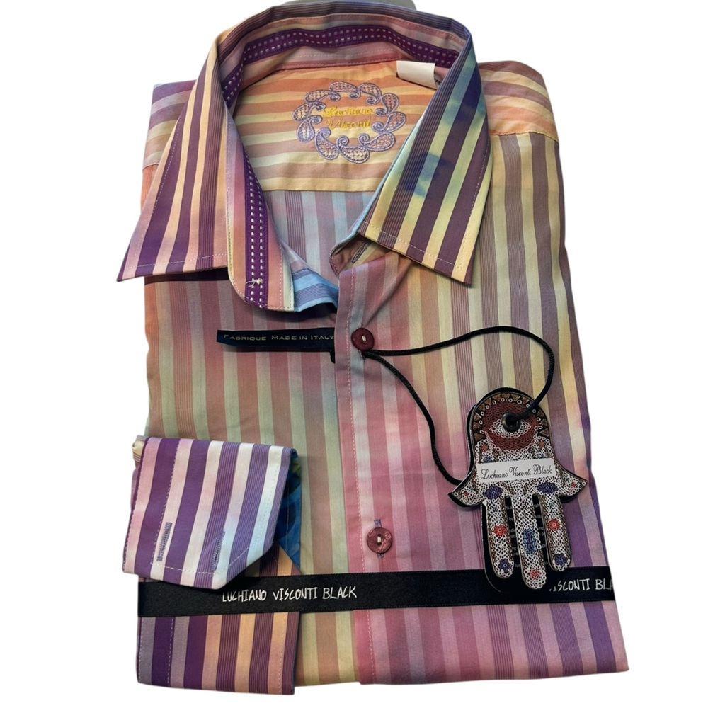Luciano Visconti Men’s M‎ Long Sleeve Colorful Stripe Watercolor Button Up NWT